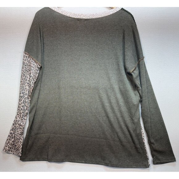 Bibi Women's Pullover Sweater Waffle Knit Size L Multi Patchwork Design Leopard - Picture 2 of 12